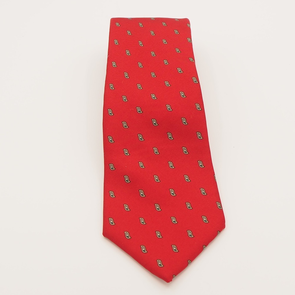 Vintage Christian Dior 100% Silk Geometric Print Red Tie Medallion Designer